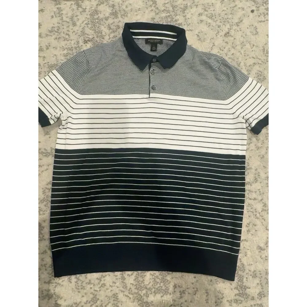 Banana Republic Supima Cotton Navy White Striped Polo Shirt Men’s Large L